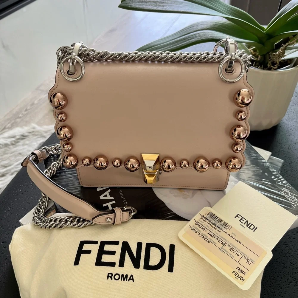 FENDI Vitello Liberty Studded Small Kan I Shoulder Bag Excellent Condition - Picture 13 of 14